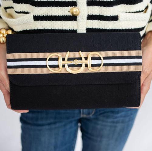 Lisi Lerch Avery Black Tan Stripe Horseshoe Snaffle Clutch Lisi Lerch Avery Black Tan Stripe Horseshoe Snaffle Clutch Apparel & Accessories > Handbags > Clutches & Special Occasion Bags
