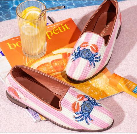 ByPaige Needlepoint Loafer in Crab on Pink & Ivory Stripe  Apparel & Accessories > Shoes > Loafers