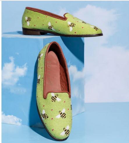 ByPaige Ladies Bumblebees on Lime Needlepoint Loafers  Apparel & Accessories > Shoes > Loafers