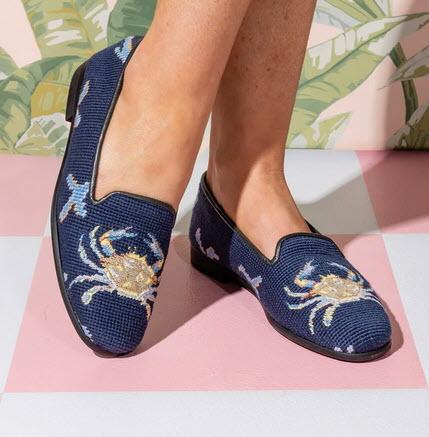 ByPaige Crab on Navy Ladies Needlepoint Loafers  Apparel & Accessories > Shoes > Loafers