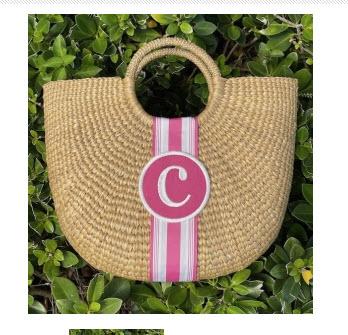 Queen Bea Monogrammed Medium Half Moon Florida Basket  Apparel & Accessories > Handbags > Tote Handbags